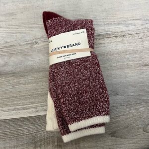 Lucky Brand 2 Pair Boot Socks Super Soft Cozy Crew Marled Red OS